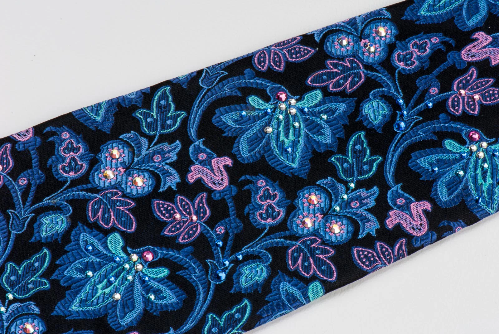 Men's Silk Tie By Perry Ellis Floral Design On Navy Black With Rhinestones - Image 2
