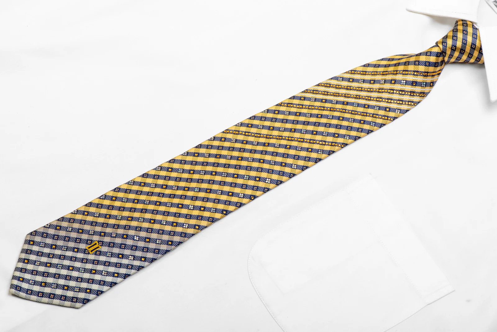 Yellow Blue Silver Plaid Rhinestone Necktie With Silver Sparkles - Image 3