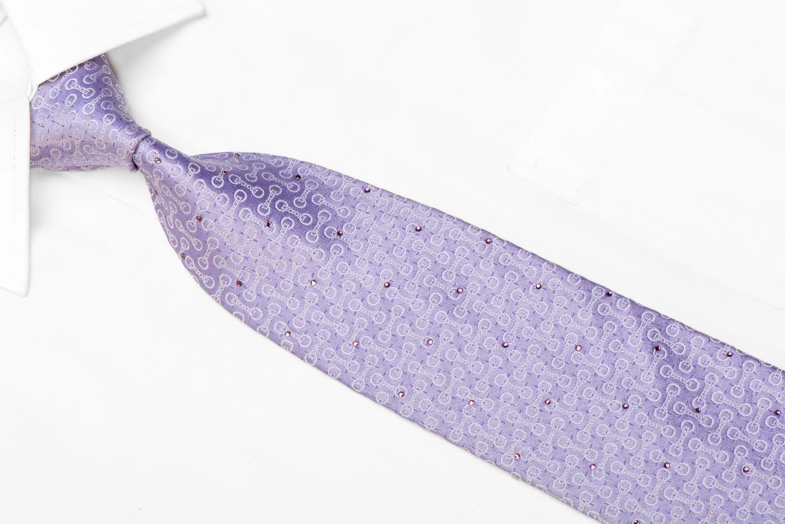 Men's Silk Necktie Geometric On Mauve With Rhinestones - Image 2