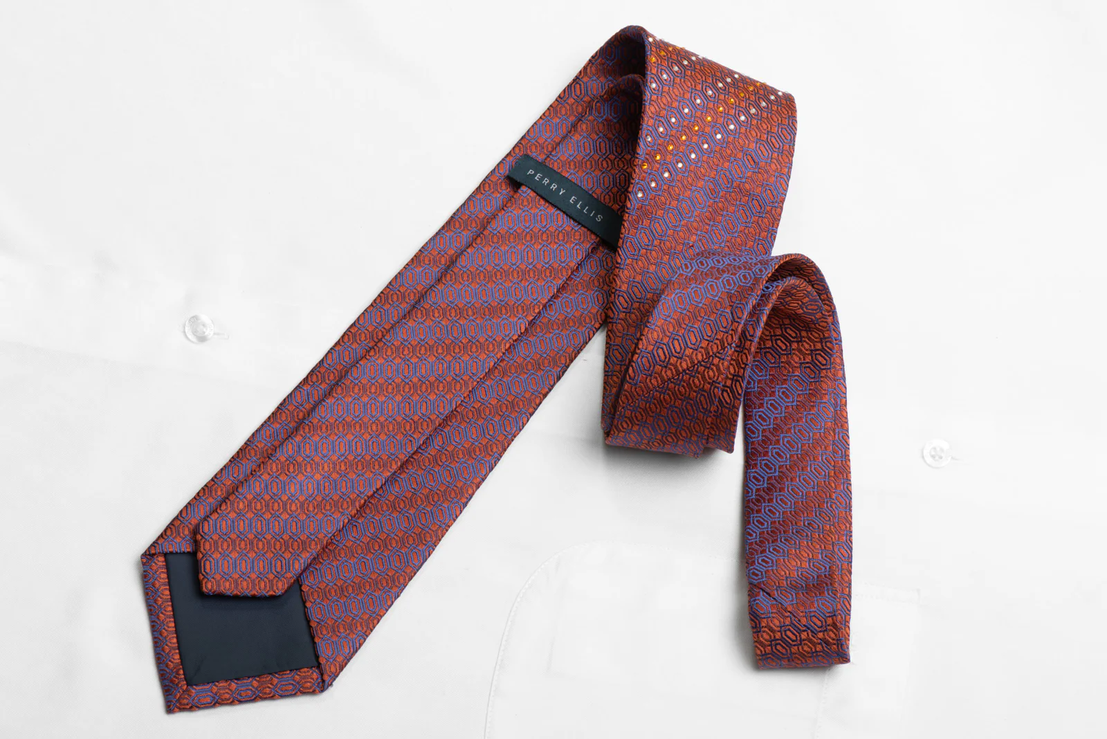 Men's Silk Necktie Mauve Geometric On Orange Sparkling With Rhinestones - Image 4