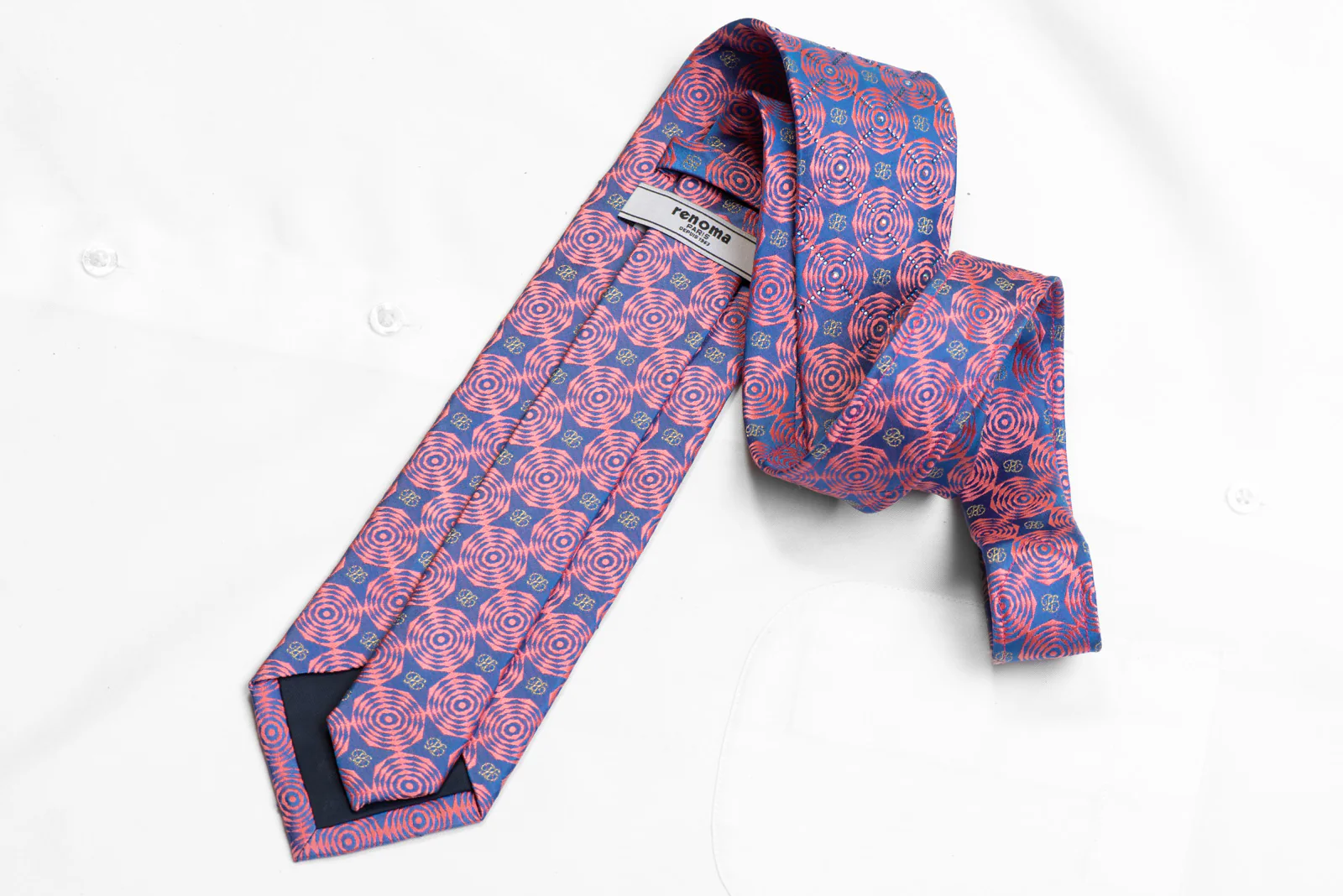 Men's Silk Necktie Pink Geometric On Mauve With Silver Sparkles - Image 4
