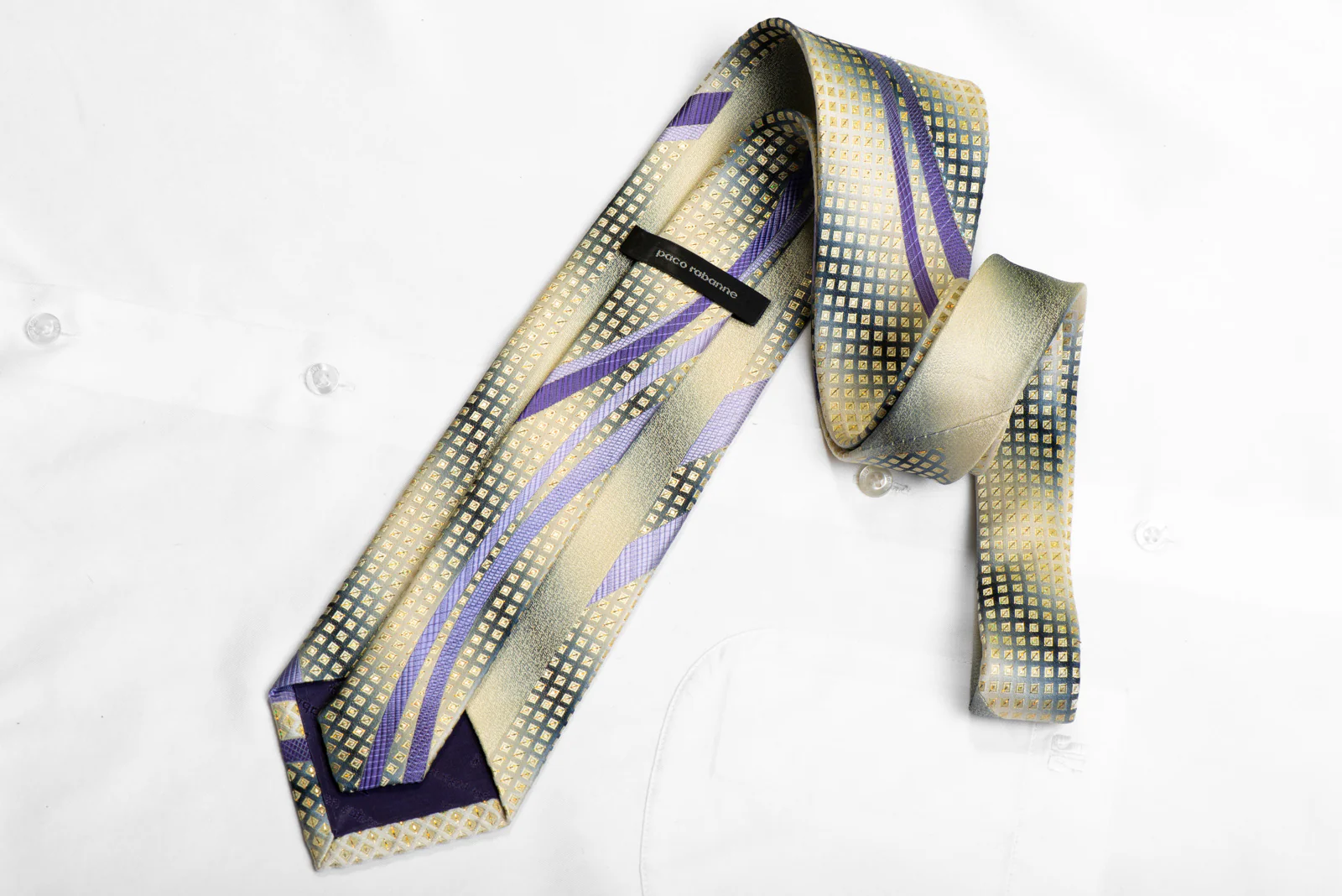 Men's Silk Tie Mauve Waves On Silver With Rhinestones & Silver Sparkles - Image 4