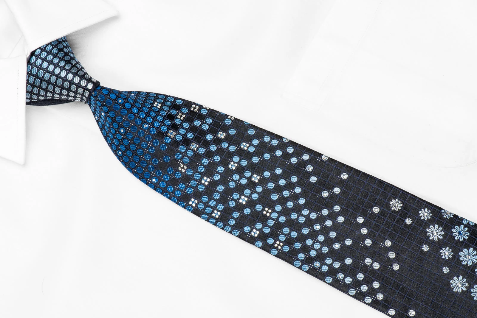 Metro City Men's Crystal Silk Tie Floral Dots On Navy With Sparkles - Image 3