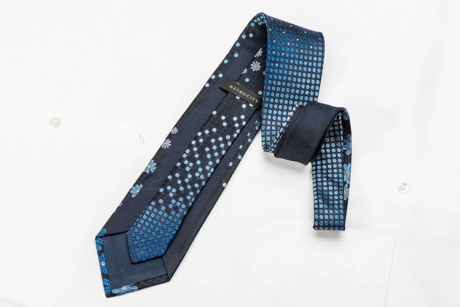 Metro City Men's Crystal Silk Tie Floral Dots On Navy With Sparkles - Image 4
