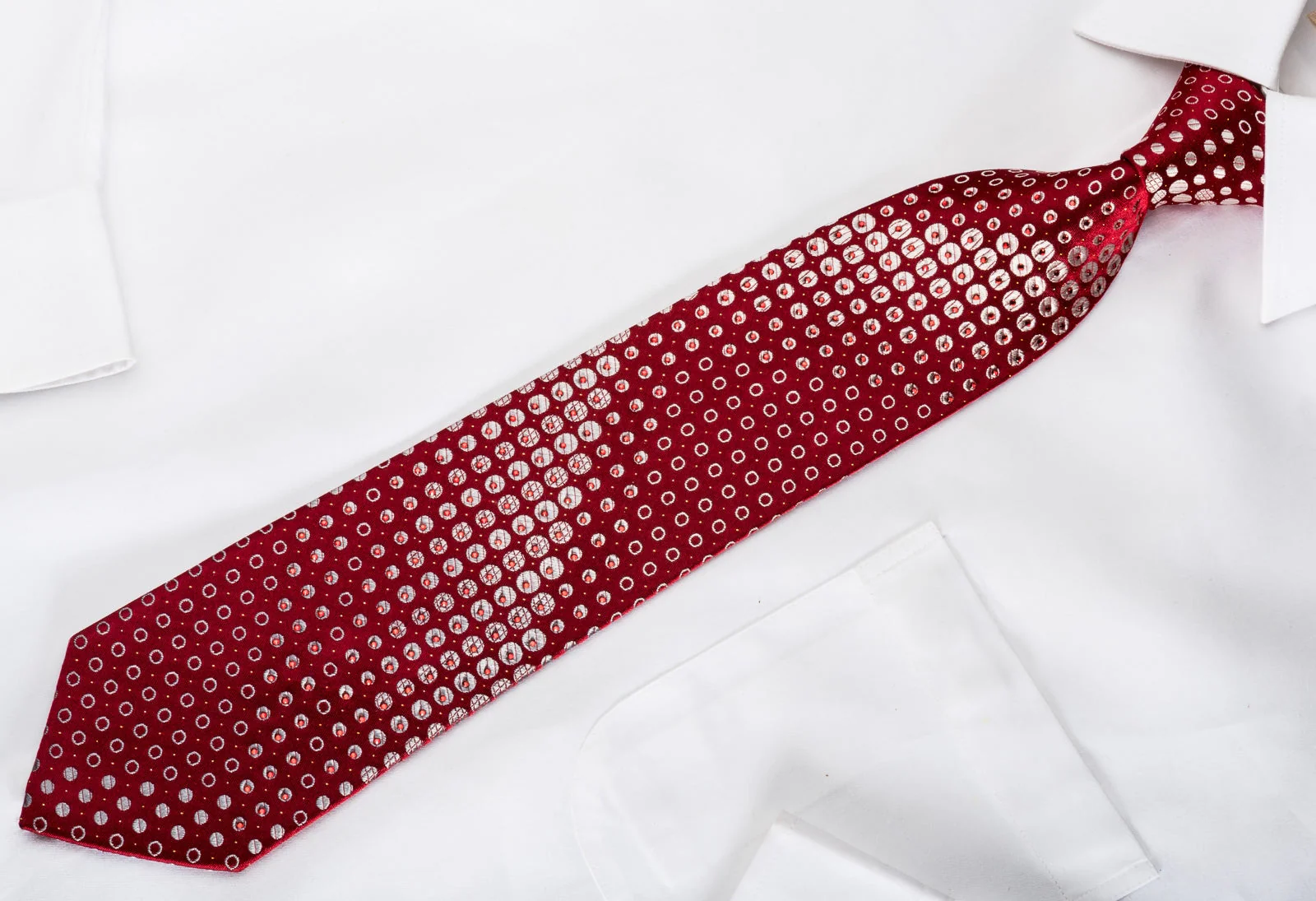 Metro City Men's Rhinestone Silk Necktie Silver Dots On Burgundy With Sparkles - Image 2