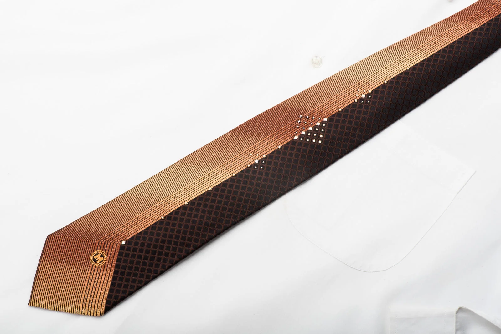 Metro City Men's Silk Necktie Sparkling Crystal Rhinestones On Brown - Image 6