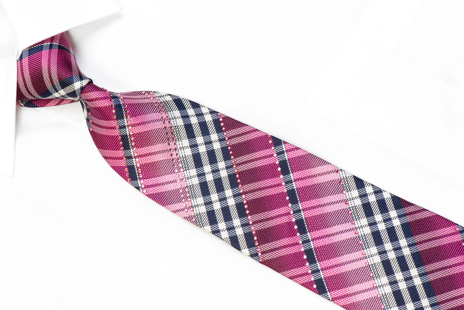 Metro City Rhinestone Silk Necktie Purple Gray Plaids With Sparkles - Image 2