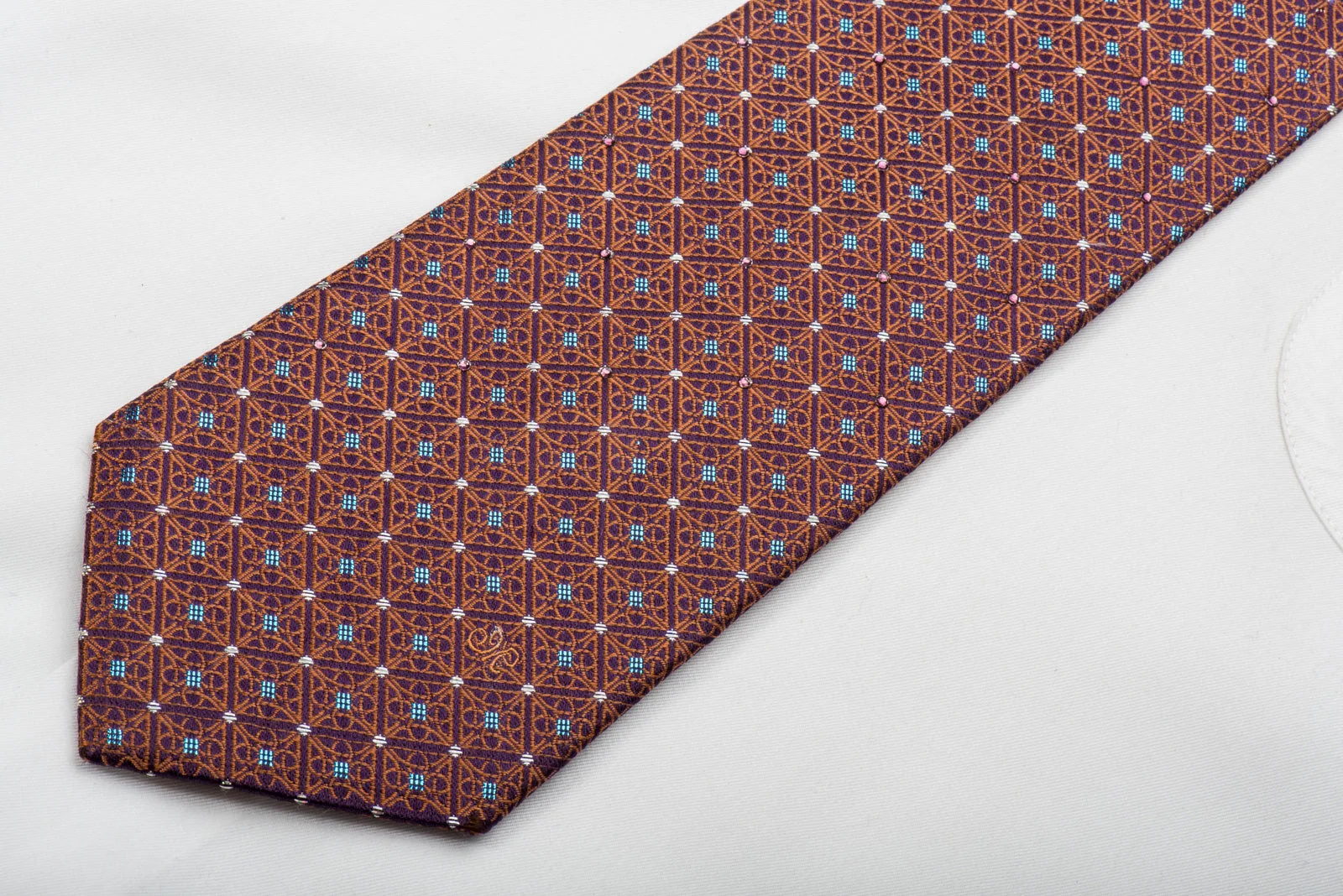 Metro City Rhinestone Silk Tie Orange Celtic Knot On Purple With Blue Sparkles - Image 2