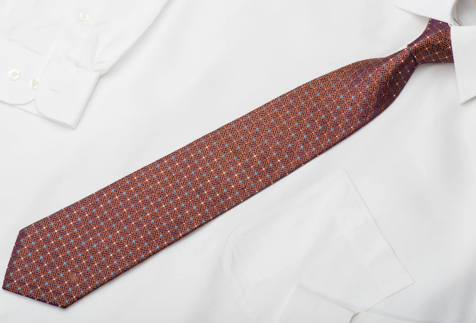 Metro City Rhinestone Silk Tie Orange Celtic Knot On Purple With Blue Sparkles - Image 4