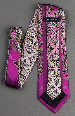 Metro City Silk Neck Tie Black Gold Damask Design On Purple With Rhinestones - Image 7
