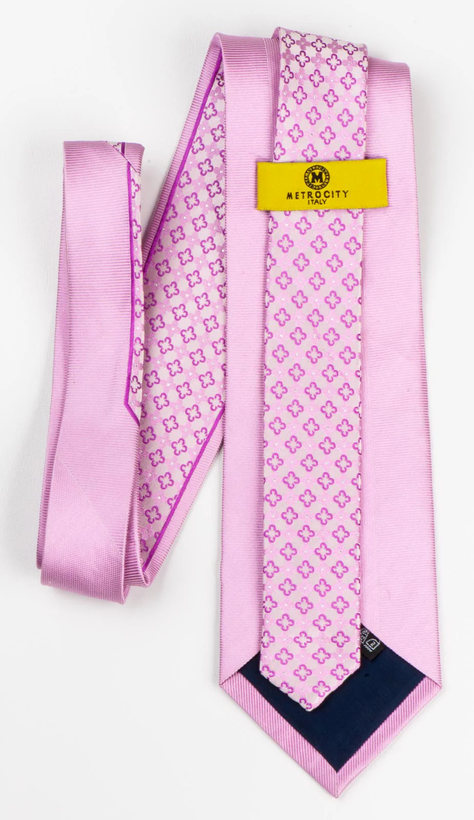 Metro City Silk Necktie Quatrefoil On Pink With Rhinestones Silver Sparkles - Image 5