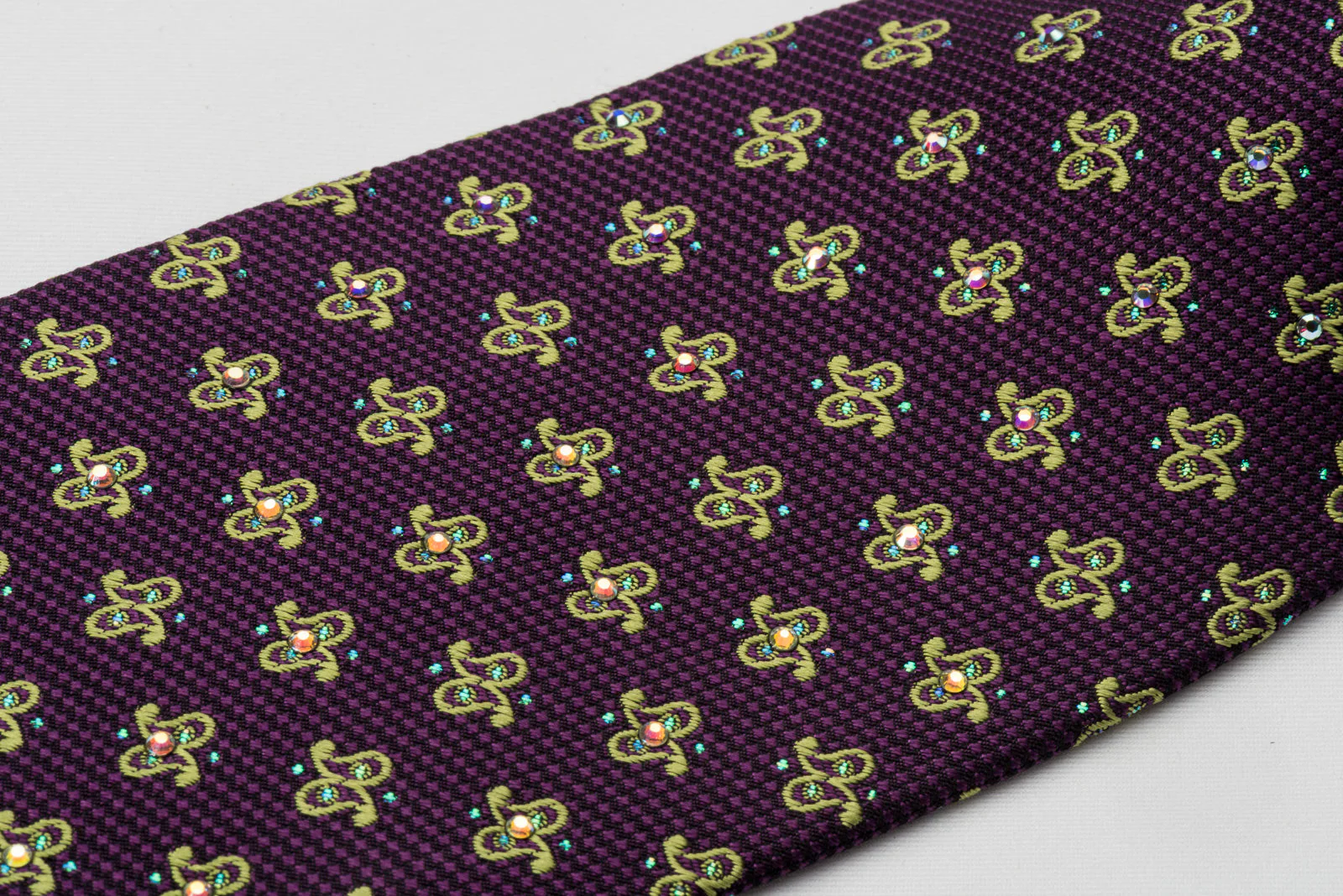 Metro City Silk Rhinestone Necktie Paisley Motif On Purple With Blue Sparkles - Image 3