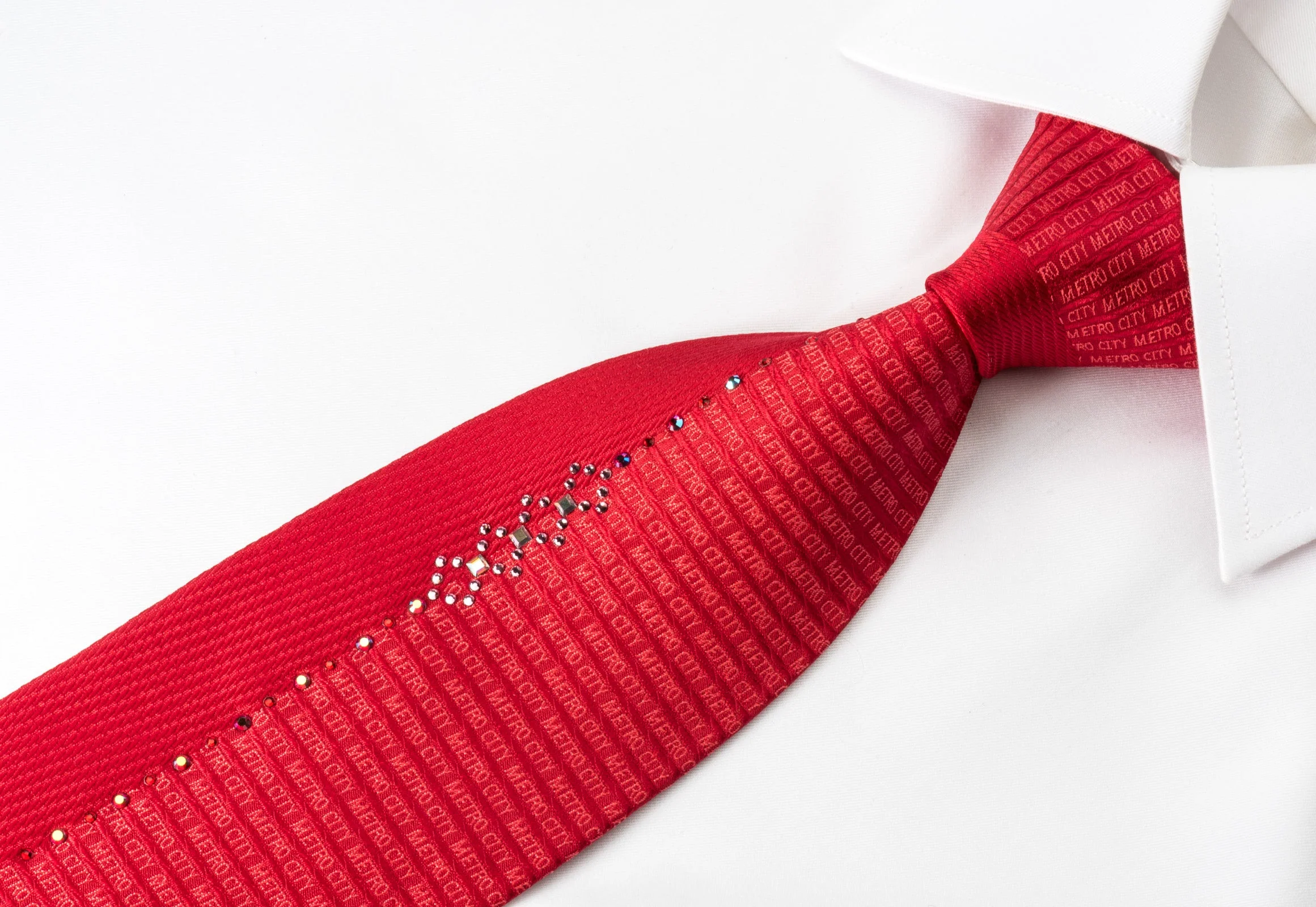 Metro City Silk Tie Monogram On Red With Crystal Rhinestones - Image 5