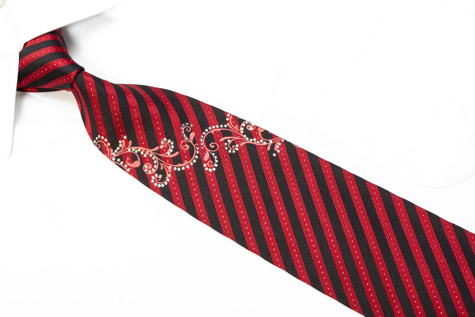 Michiko Koshino Rhinestone Necktie Black Burgundy Striped With Scrolls Sparkles - Image 2