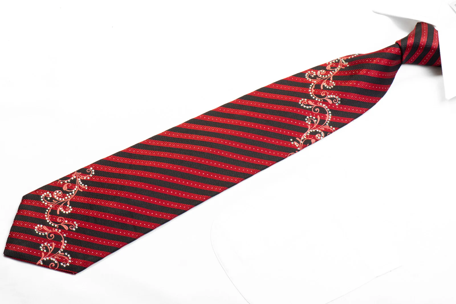 Michiko Koshino Rhinestone Necktie Black Burgundy Striped With Scrolls Sparkles - Image 3