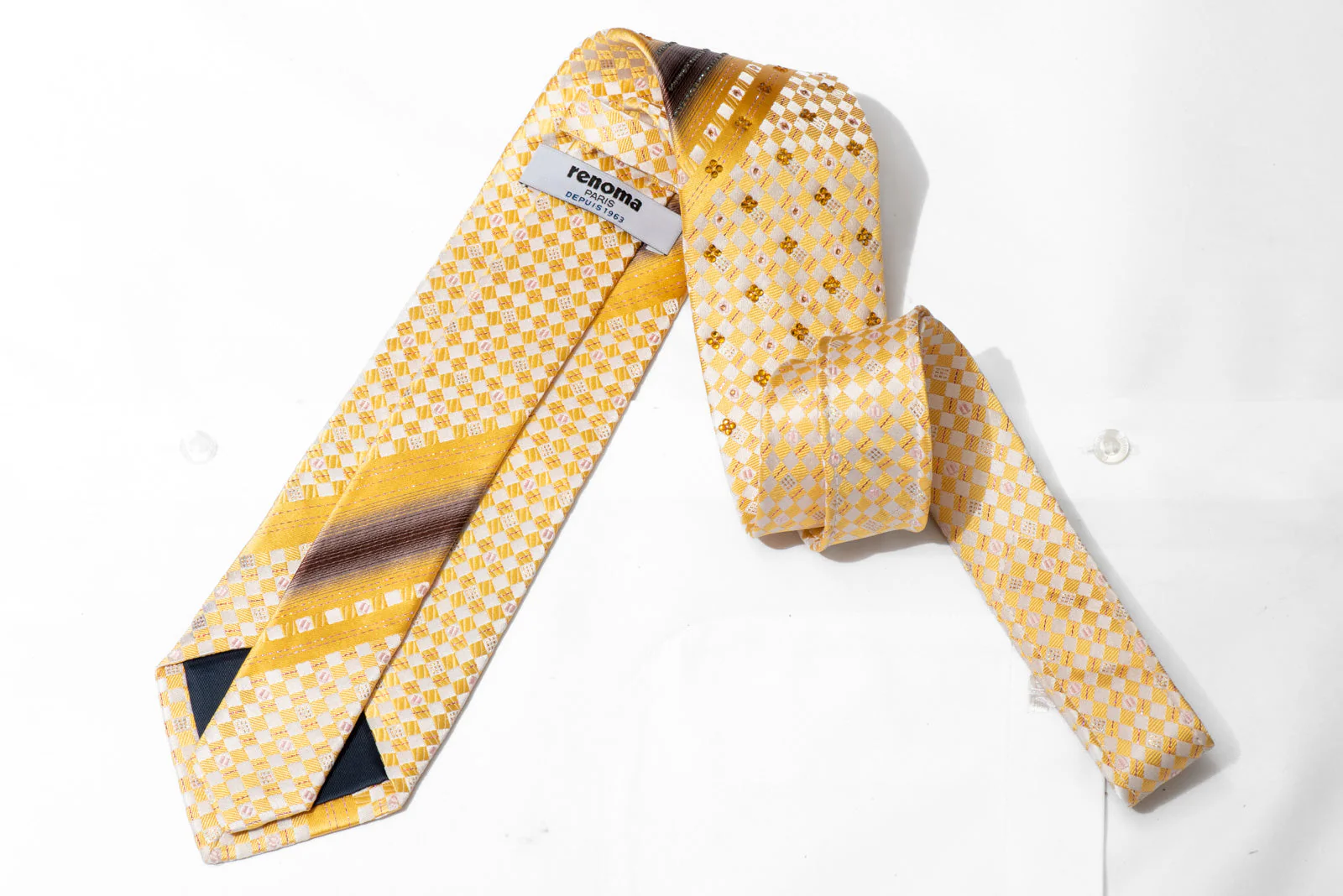 Radiant Elegance Rhinestone Silk Necktie - Yellow Gold with Silver Sparkles - Image 3