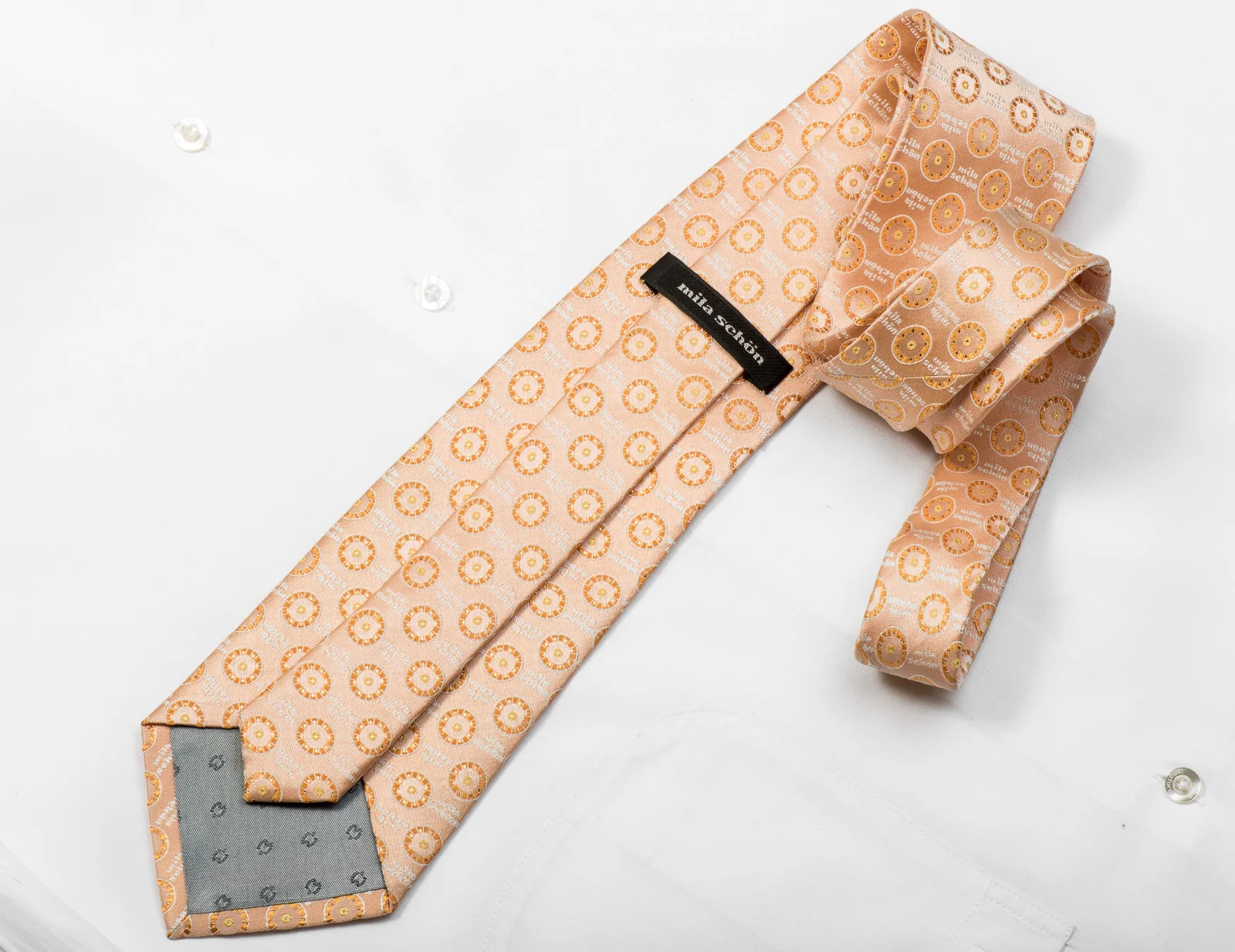 Mila Schon Men's Crystal Rhinestone Tie Circles On Pale Orange With Gold Sparkles - Image 4