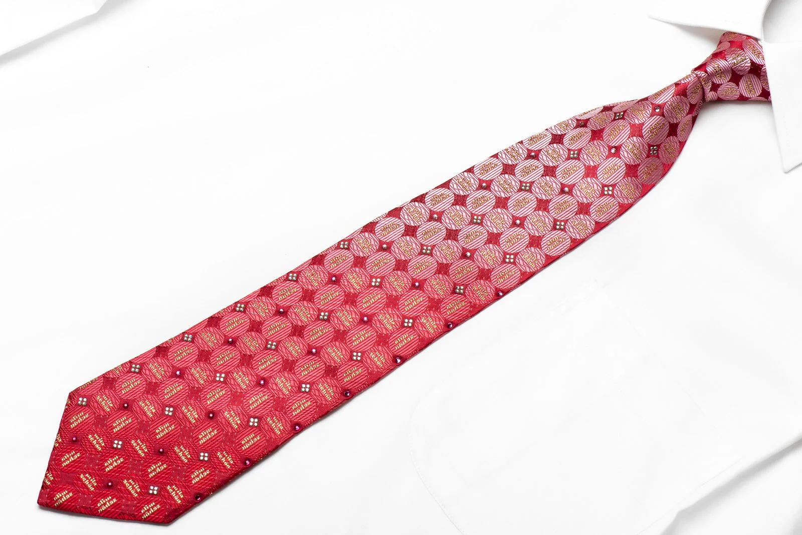 Geometric Circles On Red Rhinestone Tie With Sparkles - Image 2