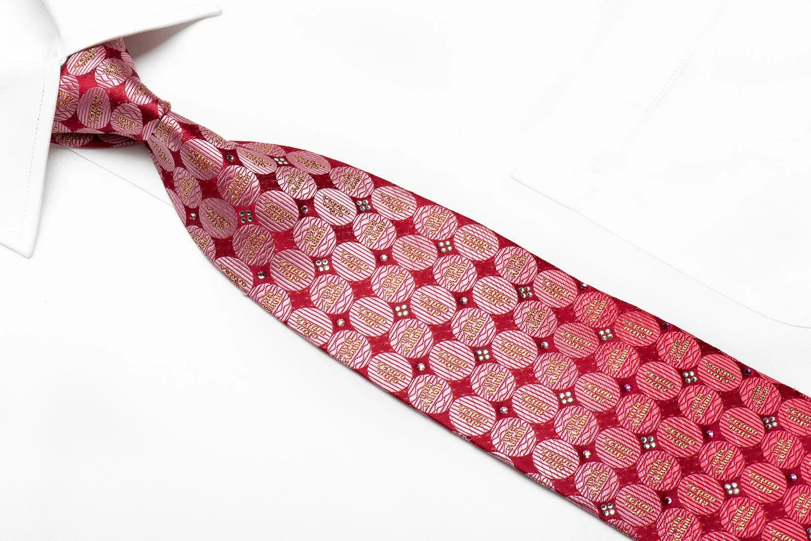 Geometric Circles On Red Rhinestone Tie With Sparkles - Image 3