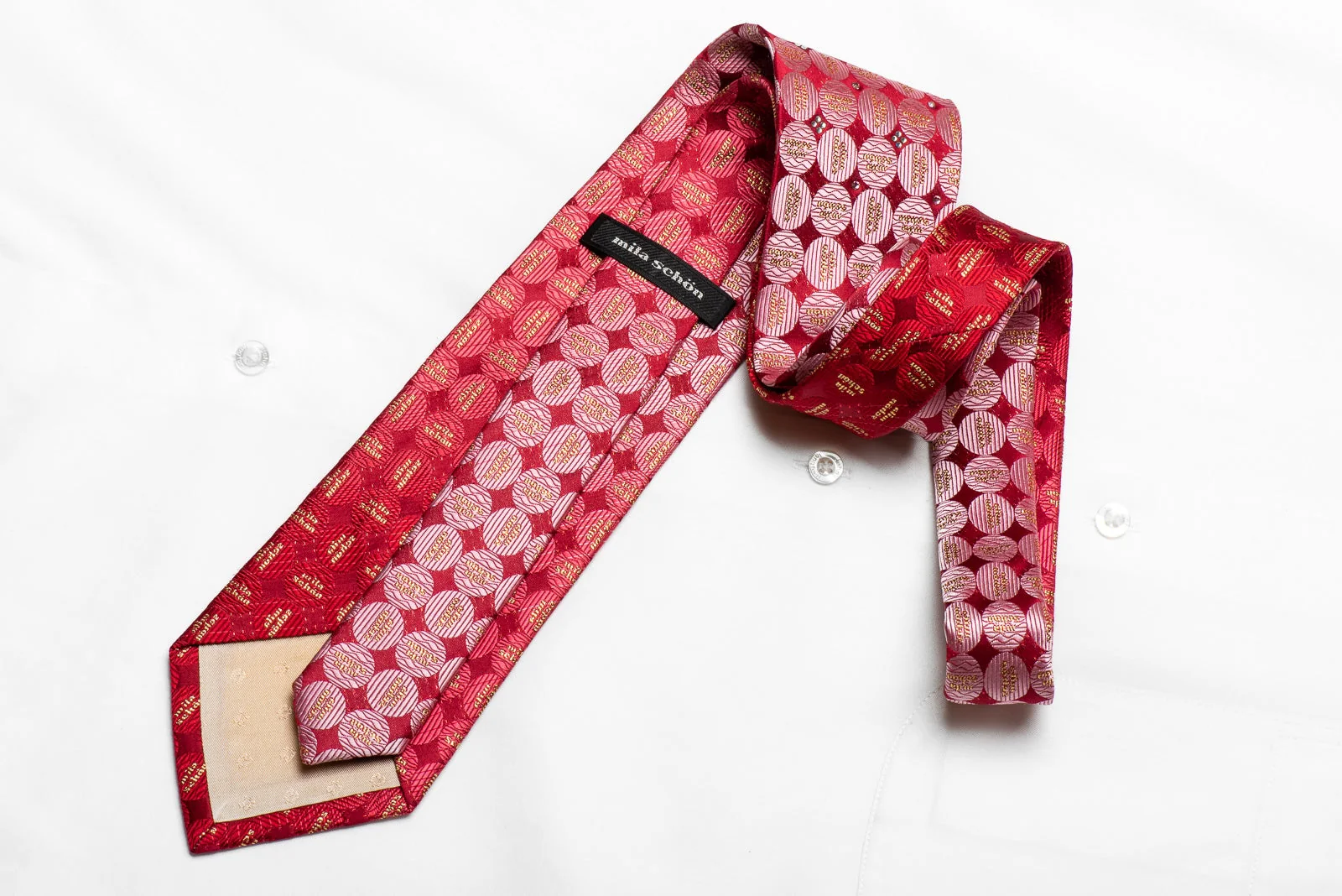 Geometric Circles On Red Rhinestone Tie With Sparkles - Image 4