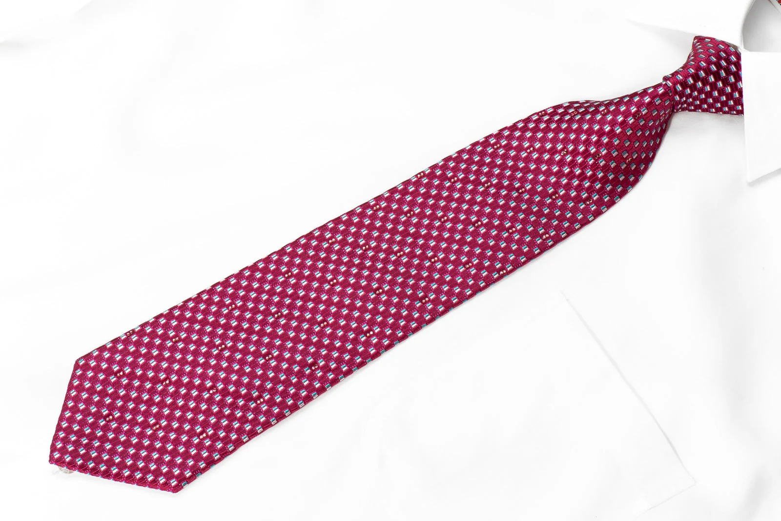 Mila Schon Men's Crystal Silk Necktie Silver Blue Micro Squares On Purple With Sparkles - Image 3