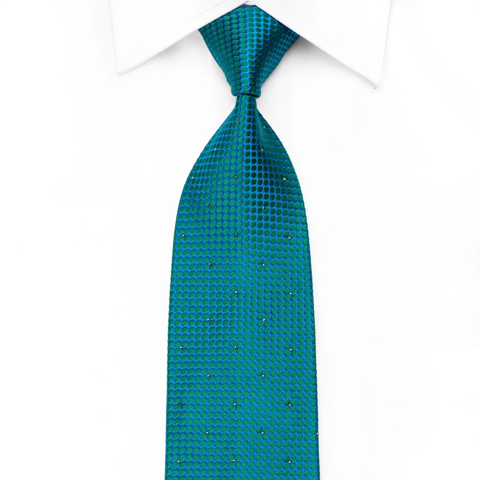 Mila Schon Men's Crystal Silk Tie Green Turquoise Geometric Trellis