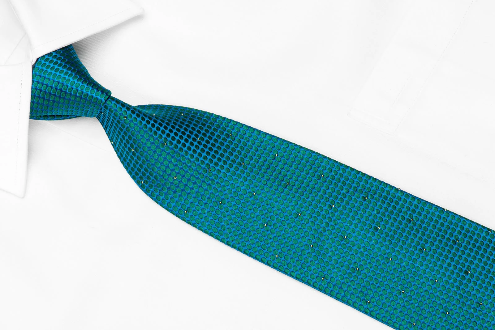 Mila Schon Men's Crystal Silk Tie Green Turquoise Geometric Trellis - Image 3
