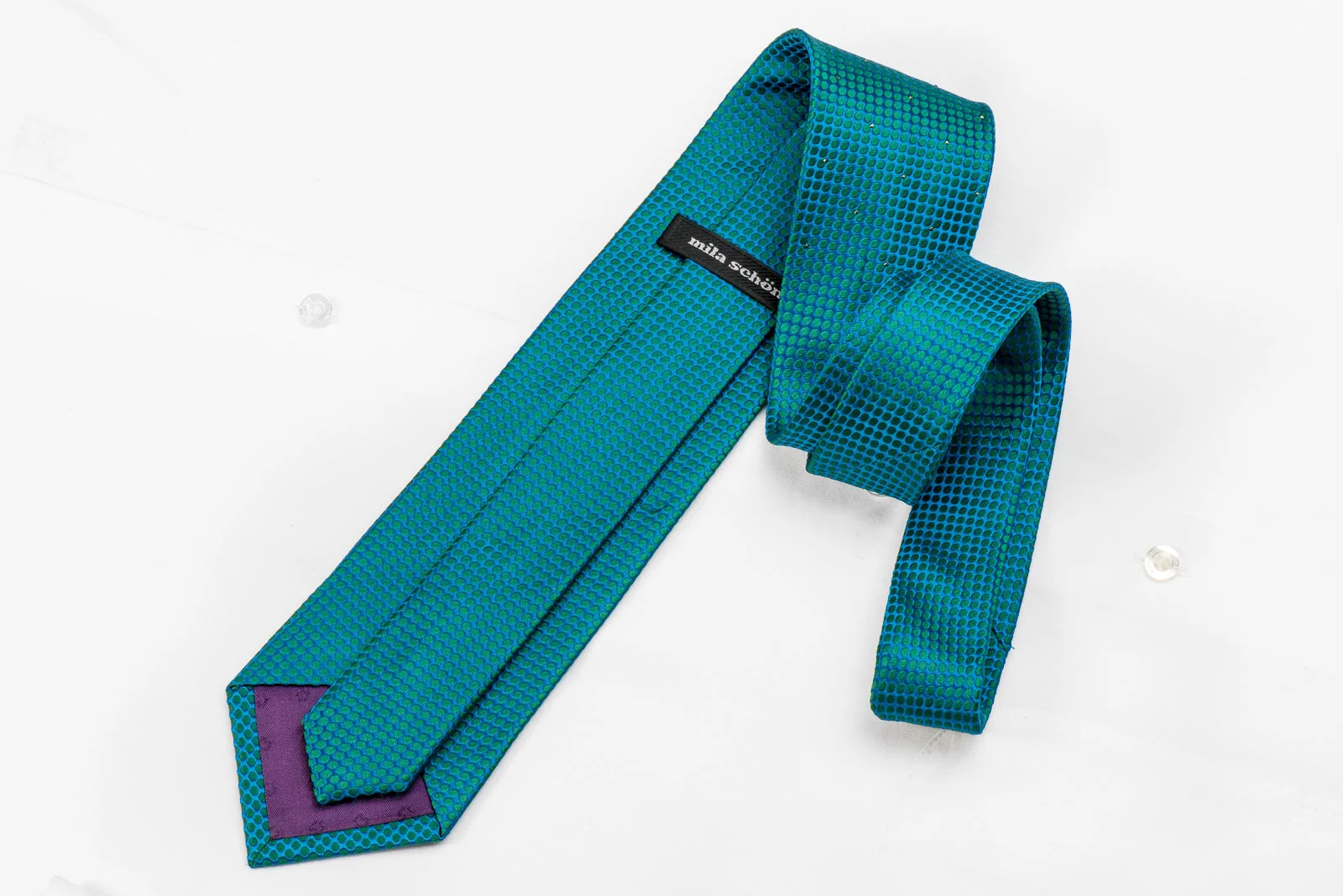 Mila Schon Men's Crystal Silk Tie Green Turquoise Geometric Trellis - Image 5