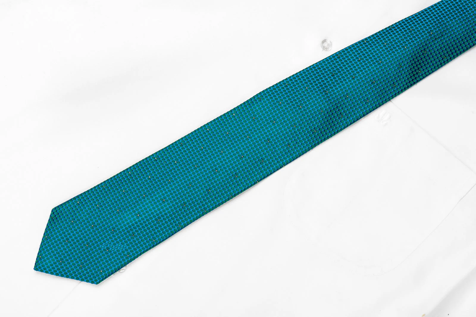 Mila Schon Men's Crystal Silk Tie Green Turquoise Geometric Trellis - Image 6