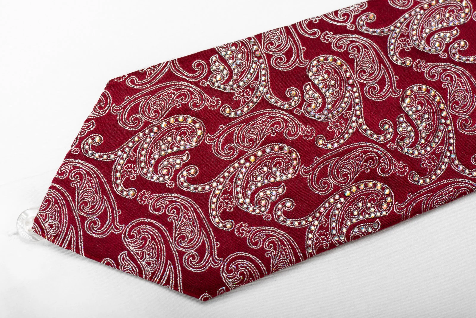 Mila Schon Men's Crystal Silk Tie Silver Paisley On Burgundy With Silver Sparkles - Image 3