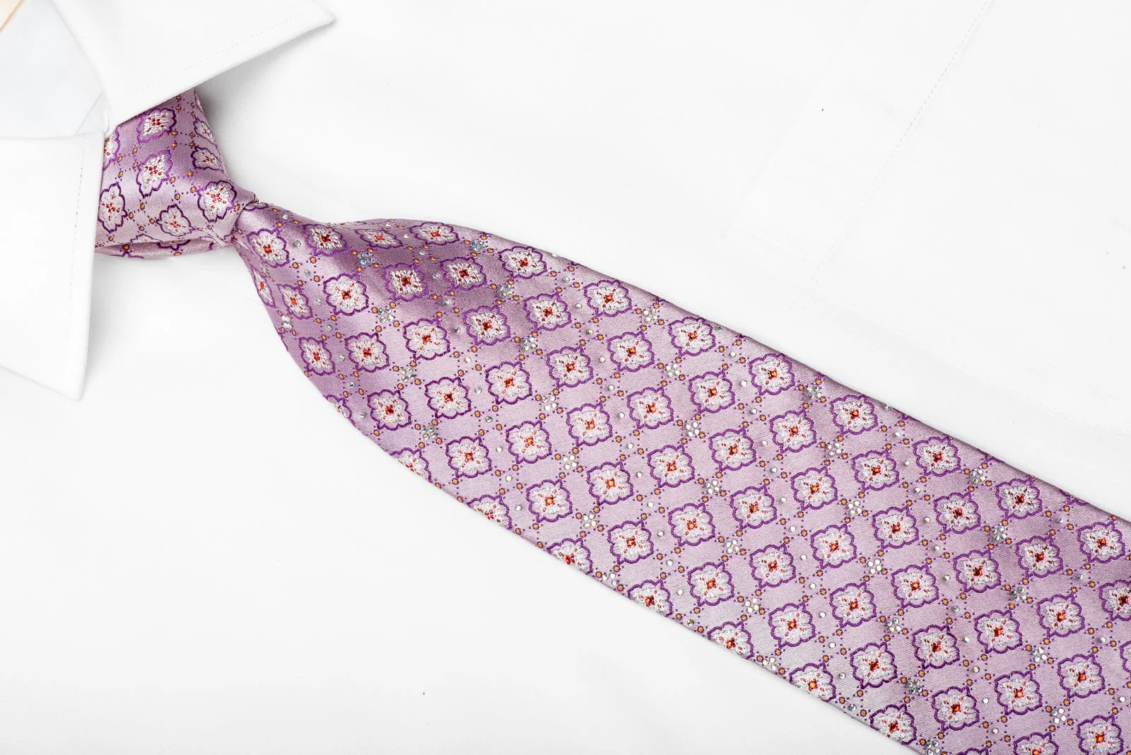 Mila Schon Men's Crystal Tie Cartouche On Mauve With Silver Sparkles - Image 2