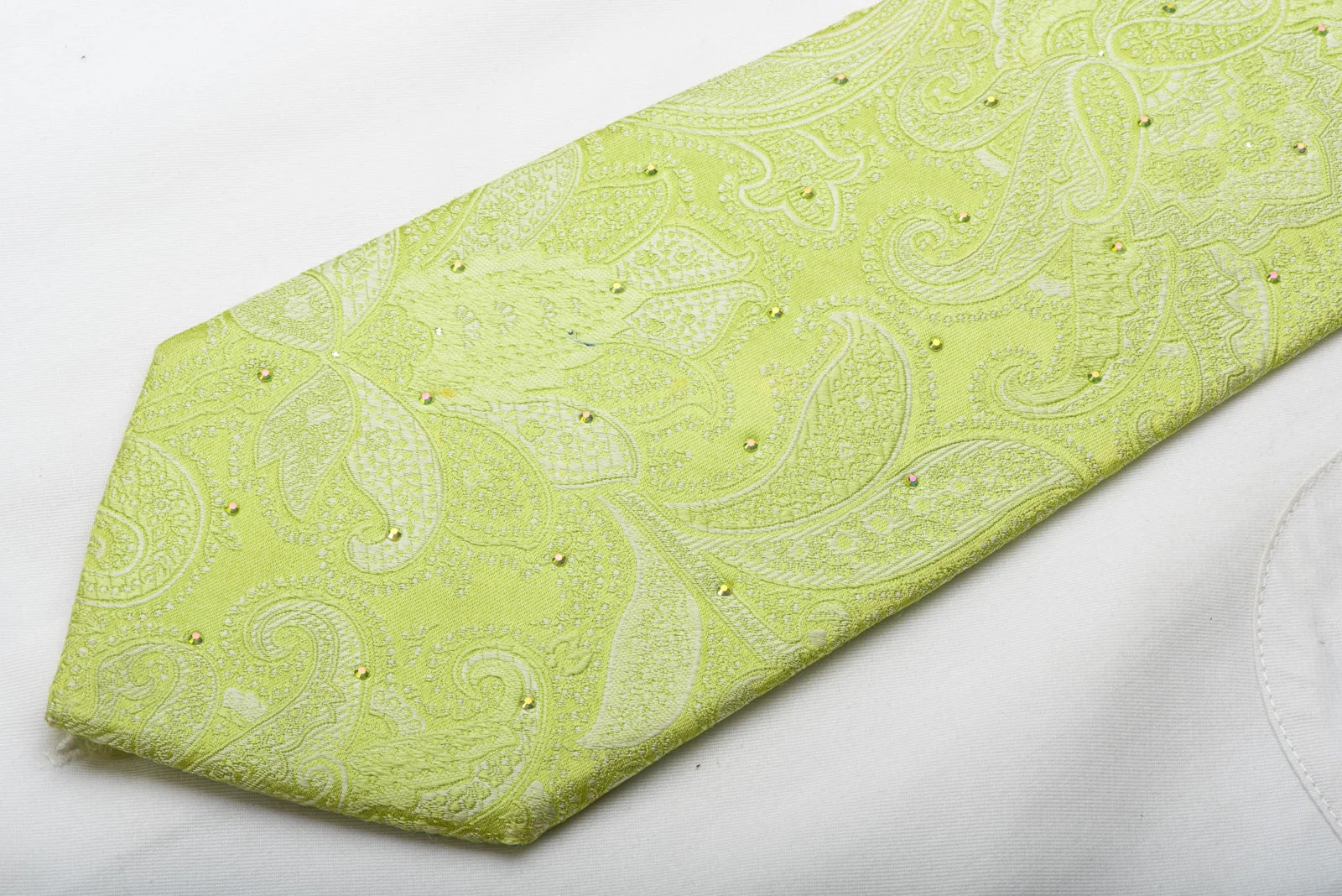 Mila Schon Men's Silk Tie Anthemion On Lime Green Sparkling With Rhinestones - Image 2