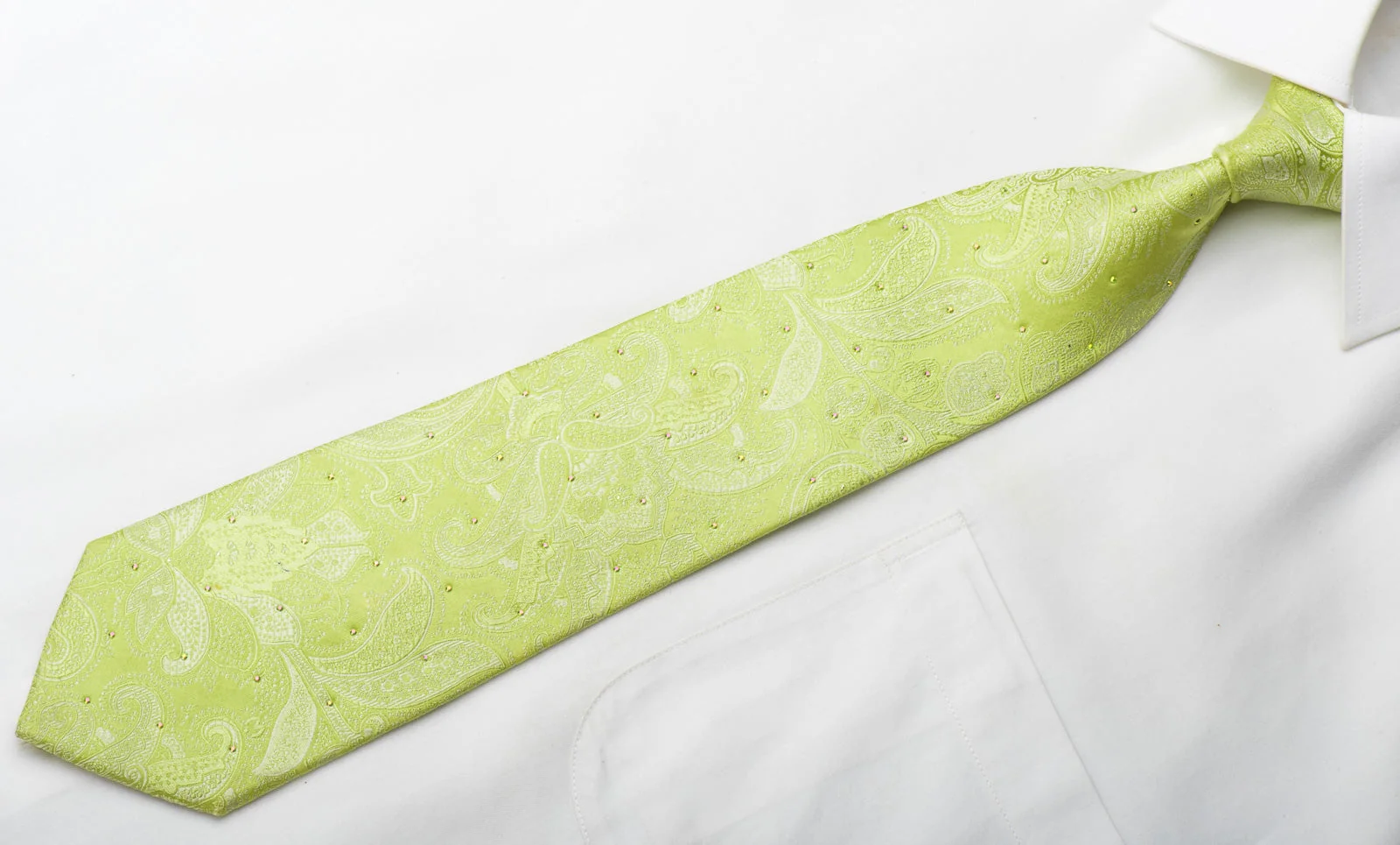 Mila Schon Men's Silk Tie Anthemion On Lime Green Sparkling With Rhinestones - Image 3