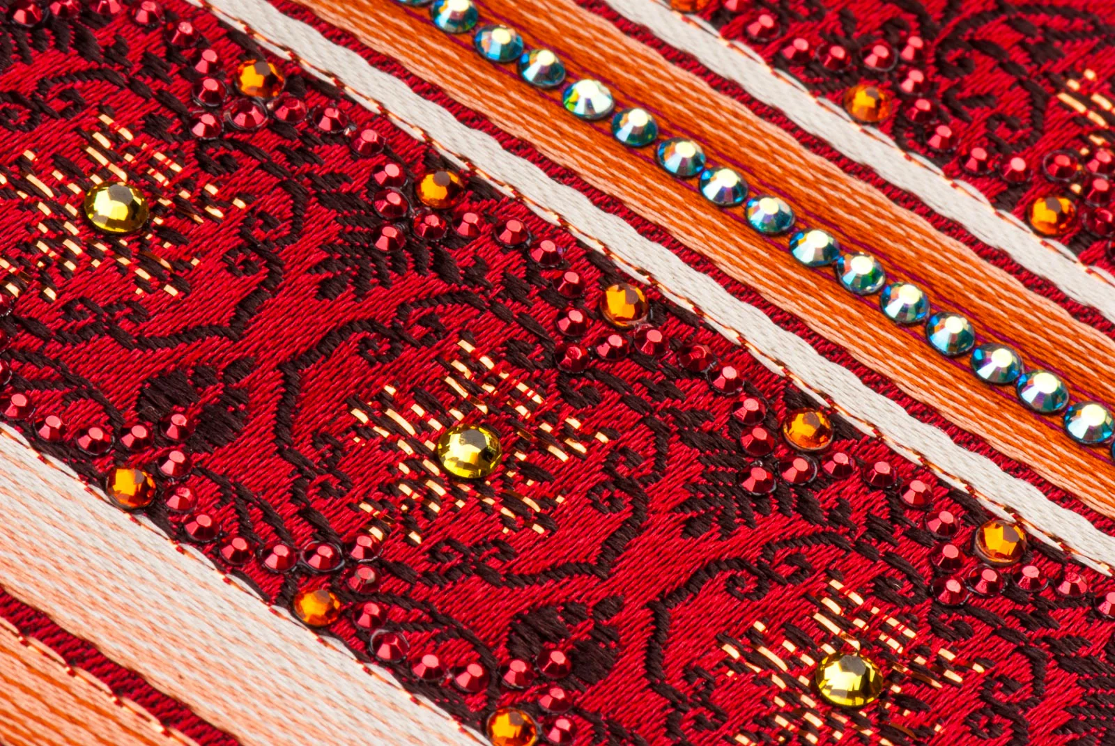 Mila Schön Mens Rhinestone Silk Neck Tie Orange Stripes On Burgundy 3 1/2 Inch - Image 2