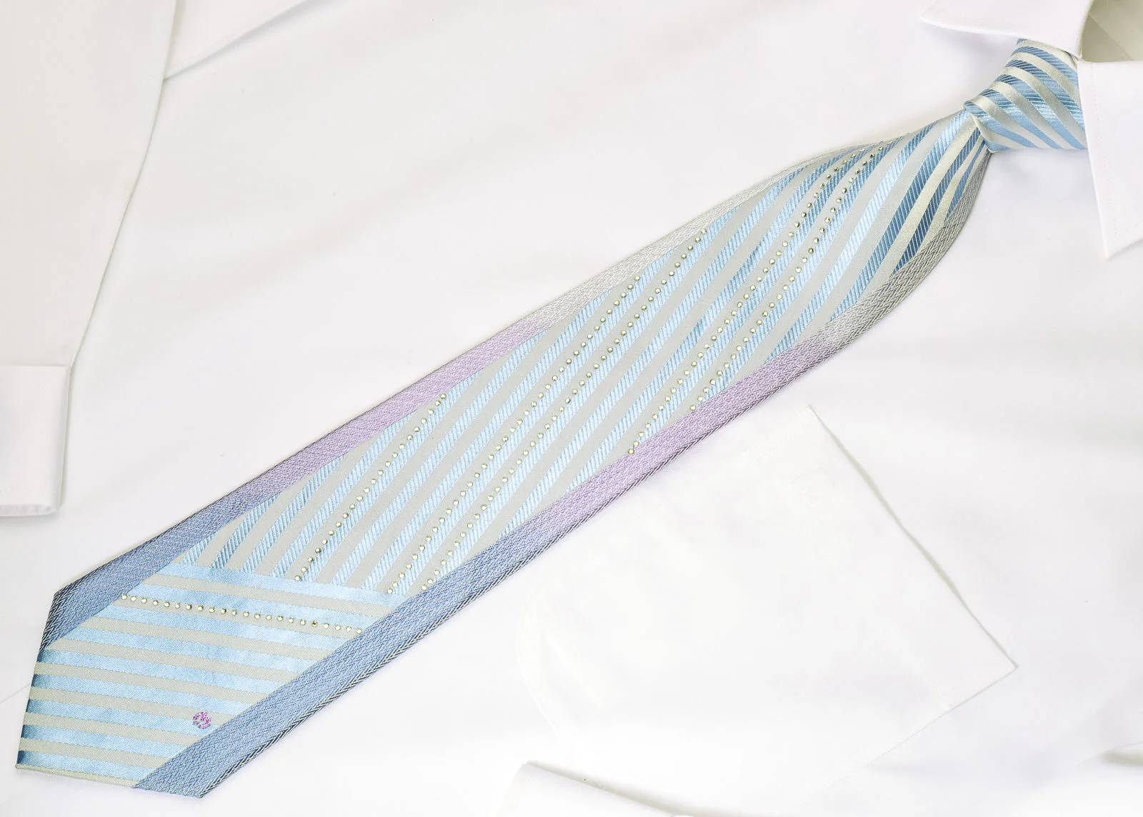 Mila Schon Rhinestone Necktie Blue White Stripes On Mauve - Image 5