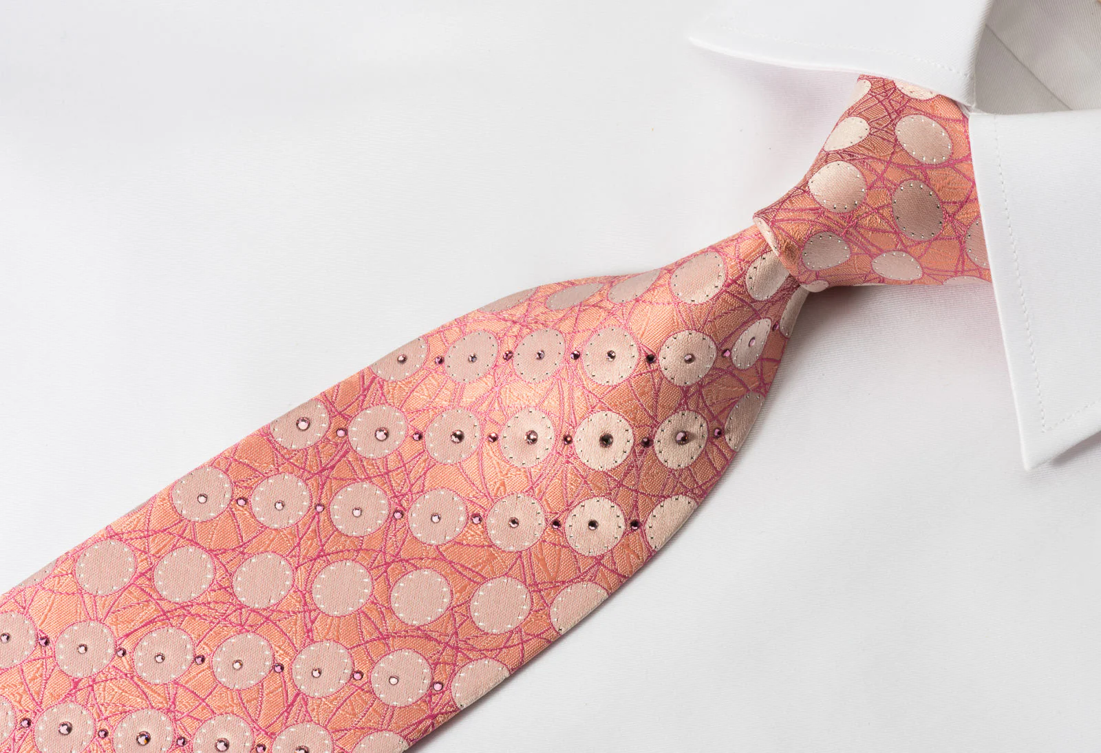 Mila Schon Rhinestone Necktie Dots On Pink With Silver Sparkles - Image 3