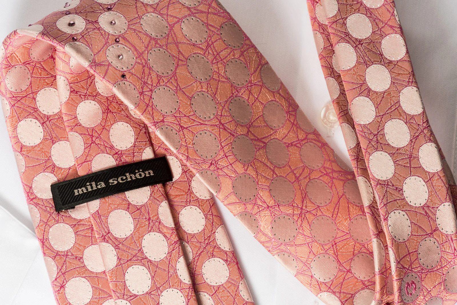 Mila Schon Rhinestone Necktie Dots On Pink With Silver Sparkles - Image 5