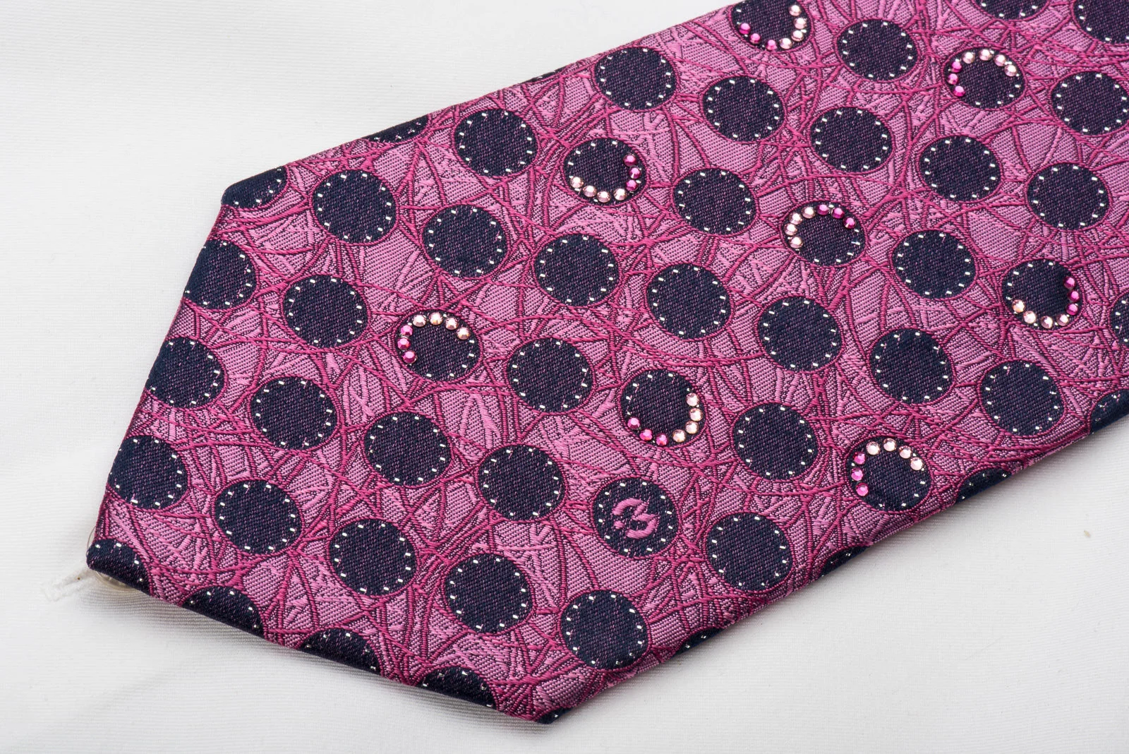 Mila Schon Rhinestone Necktie Dots On Purple With Silver Sparkles - Image 3