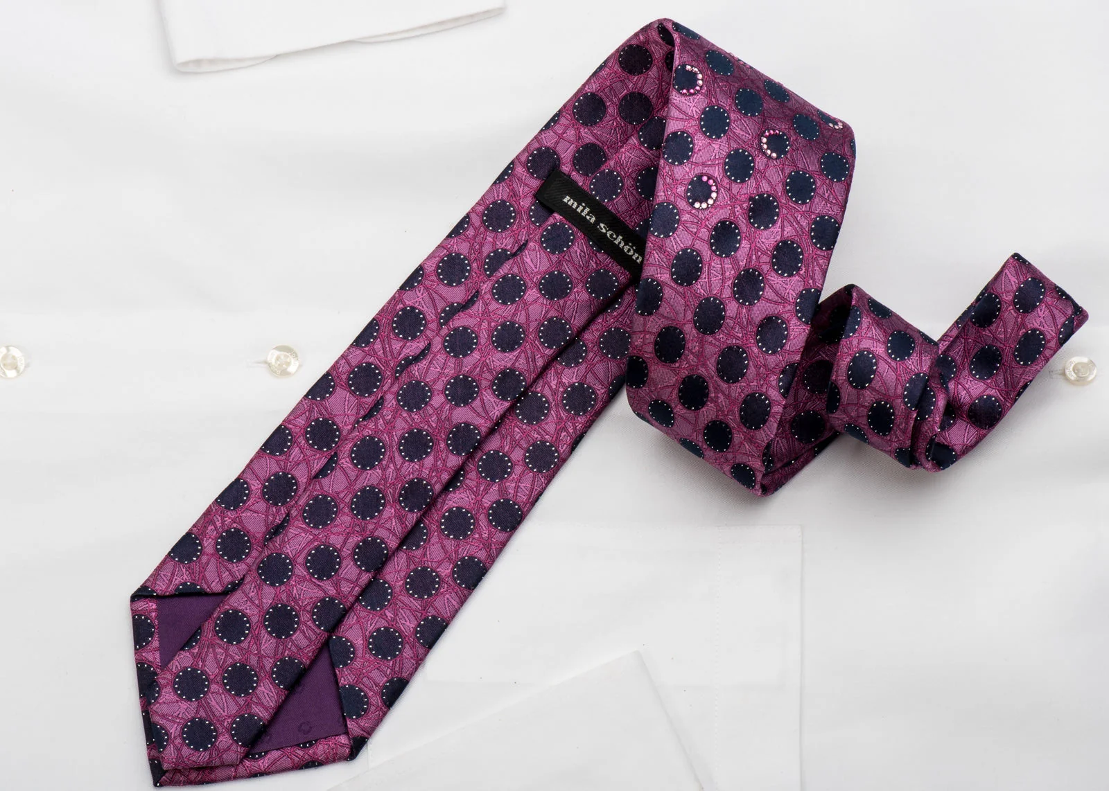 Mila Schon Rhinestone Necktie Dots On Purple With Silver Sparkles - Image 5