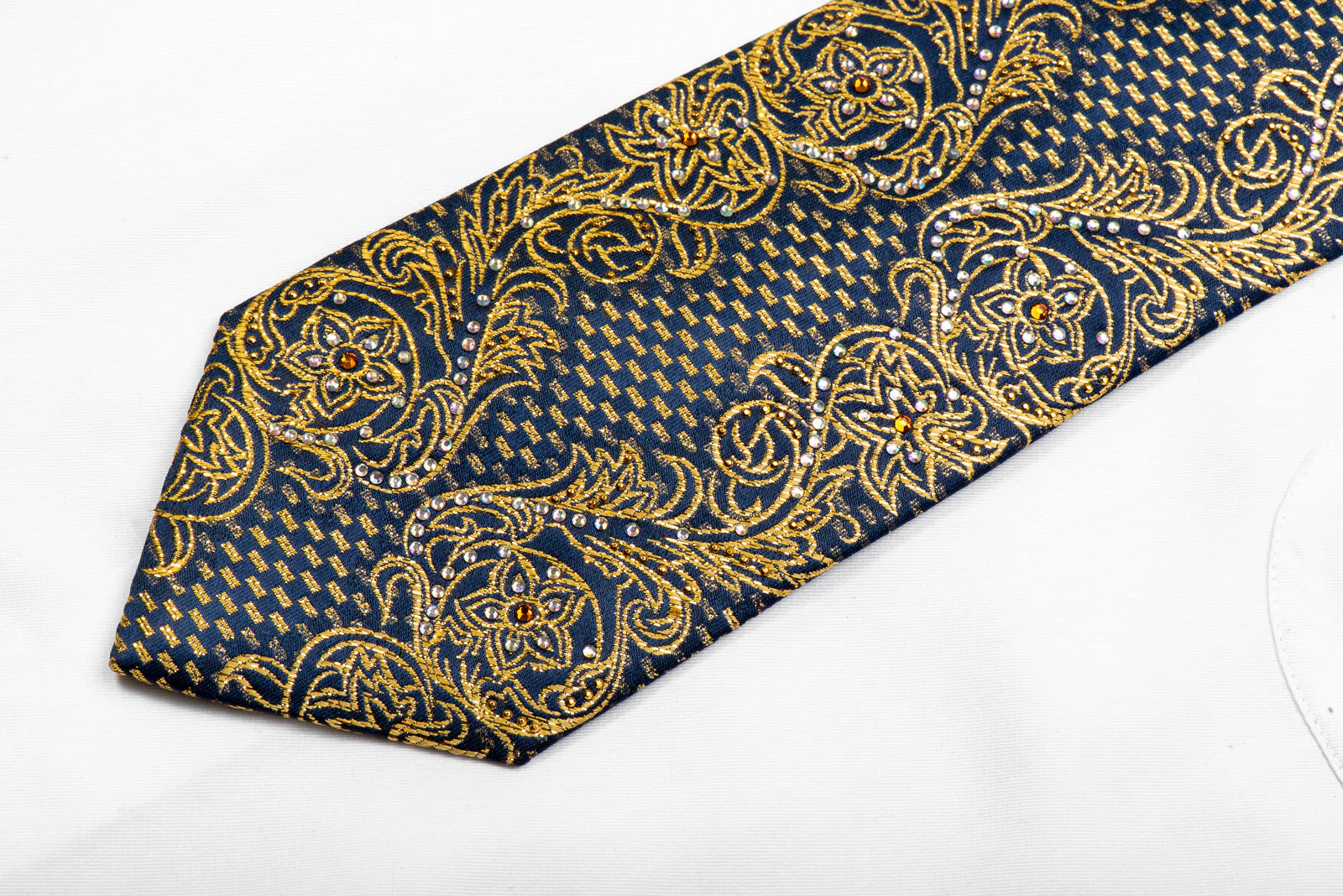 Mila Schon Rhinestone Necktie Gold Acanthus Scrolls On Navy With Sparkles - Image 4
