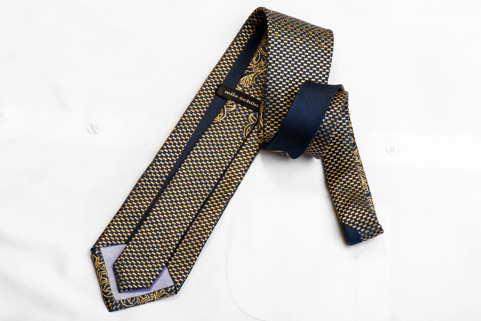 Mila Schon Rhinestone Necktie Gold Acanthus Scrolls On Navy With Sparkles - Image 5