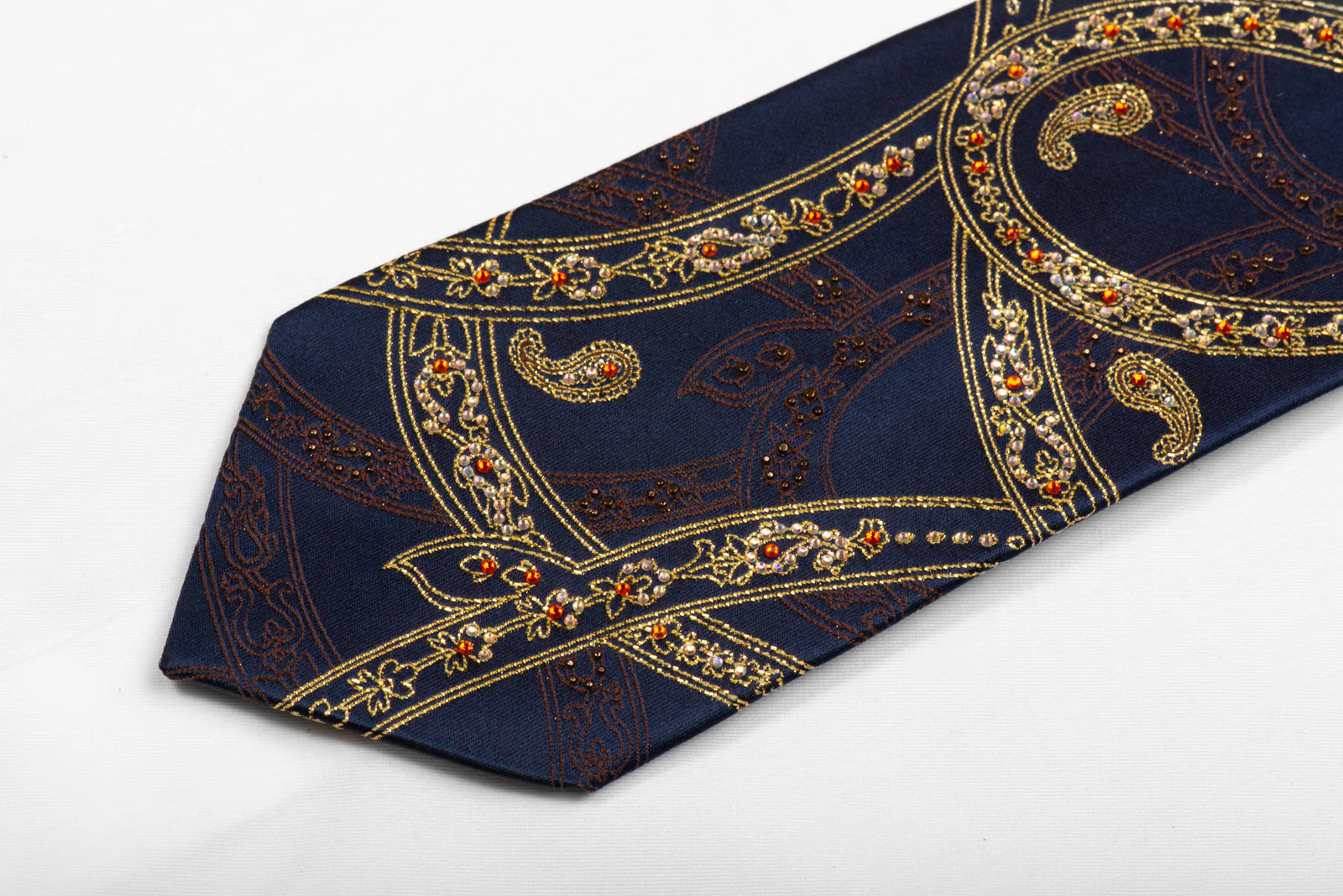 Mila Schon Rhinestone Necktie Gold Scroll Paisley On Navy With Sparkles - Image 4