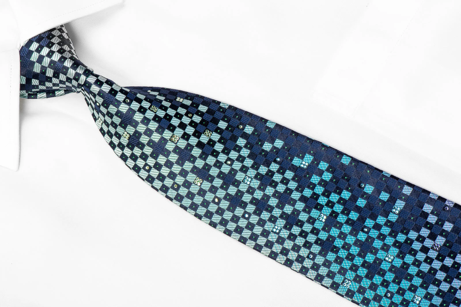 Mila Schon Rhinestone Necktie Teal Purple Checker On Navy With Sparkles Rhinestone Necktie Teal Purple Checker On Navy With Sparkles - Image 2