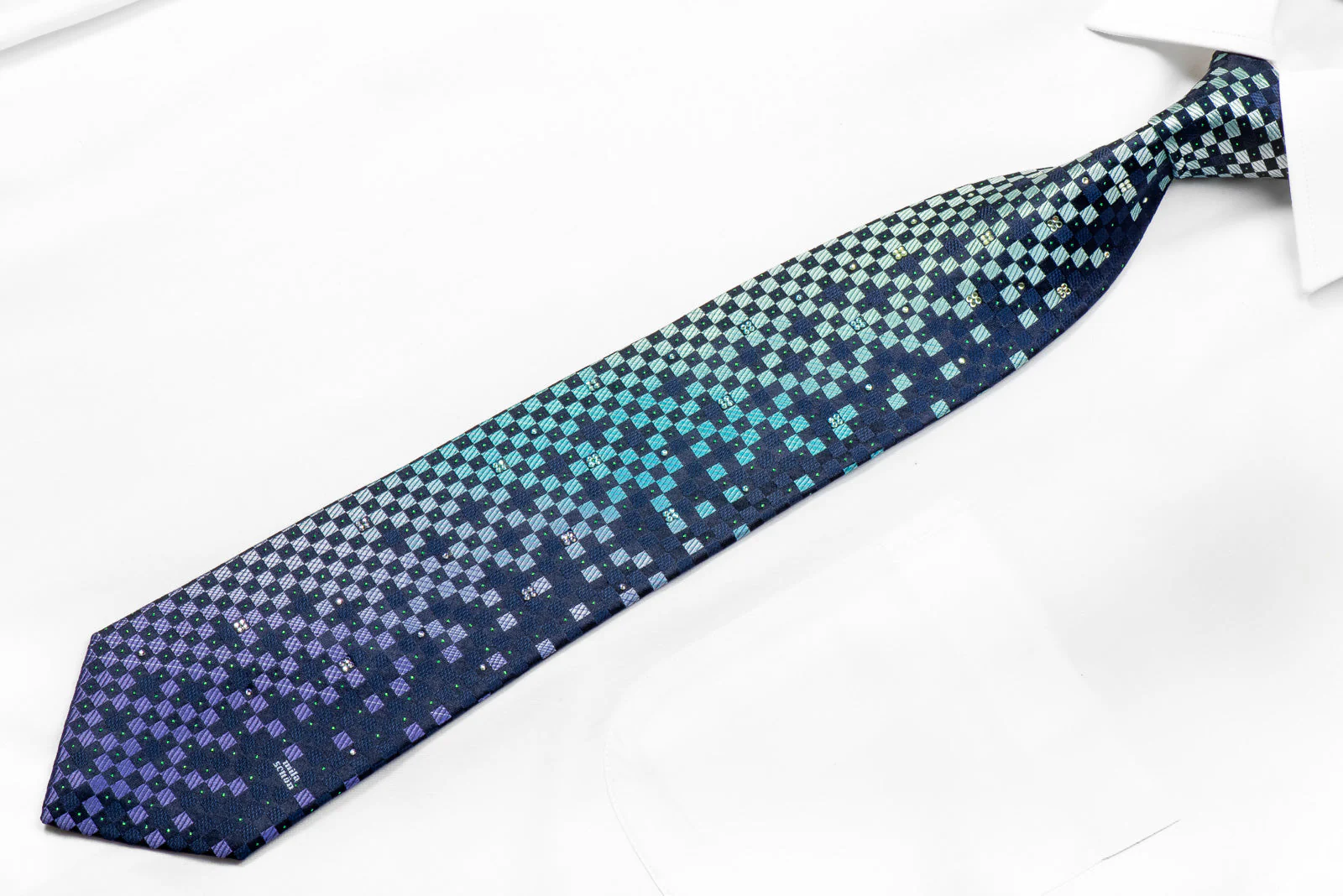 Mila Schon Rhinestone Necktie Teal Purple Checker On Navy With Sparkles Rhinestone Necktie Teal Purple Checker On Navy With Sparkles - Image 3
