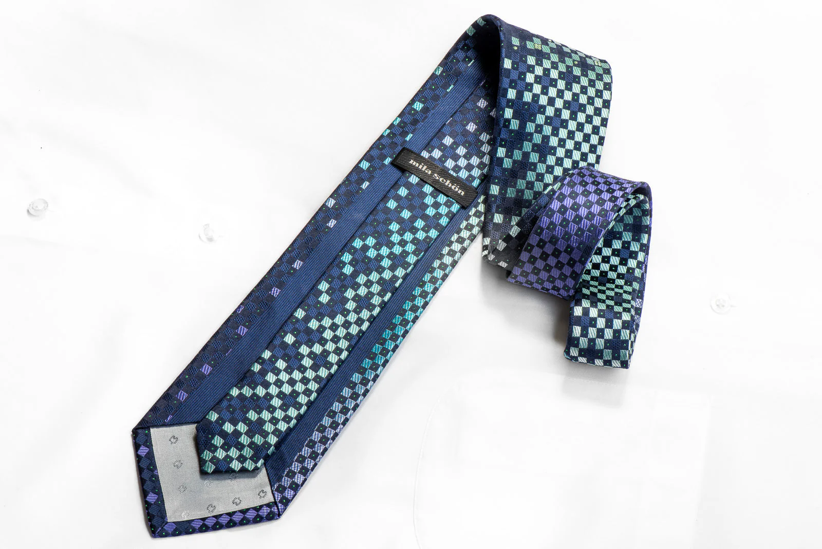 Mila Schon Rhinestone Necktie Teal Purple Checker On Navy With Sparkles Rhinestone Necktie Teal Purple Checker On Navy With Sparkles - Image 4