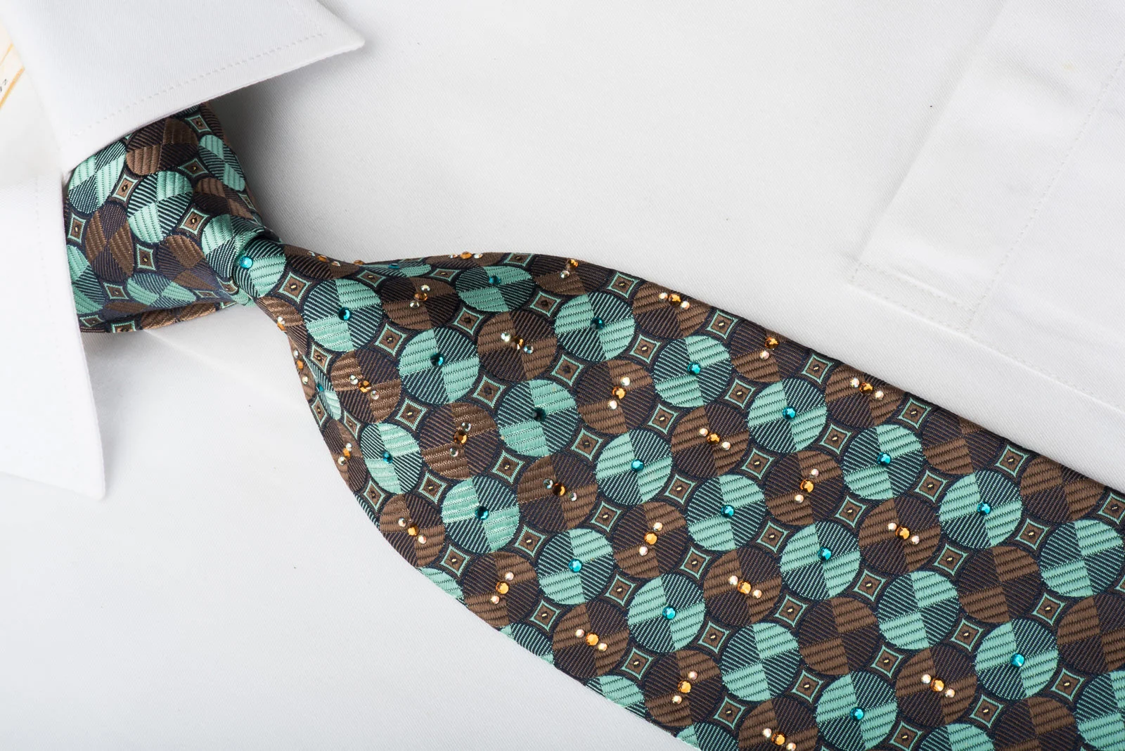 Mila Schon Rhinestone Silk Necktie Disks On Navy With Gold Sparkles - Image 2