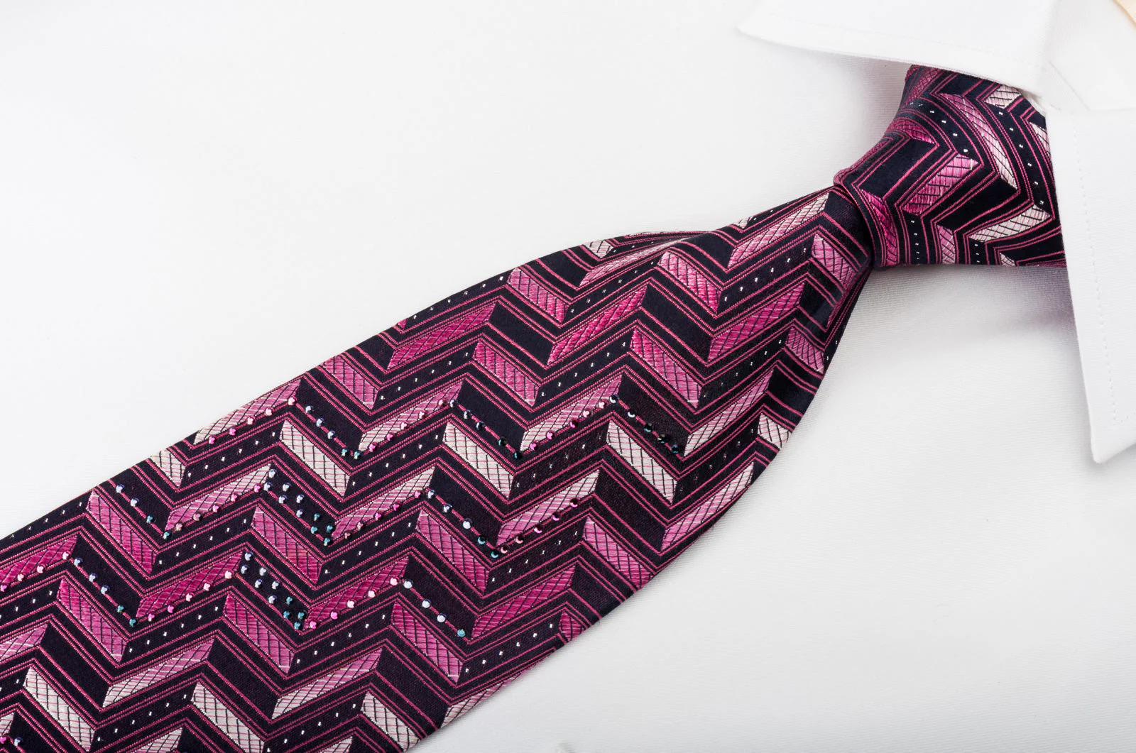 Mila Schon Rhinestone Silk Necktie Purple Chevron With Sparkles - Image 6
