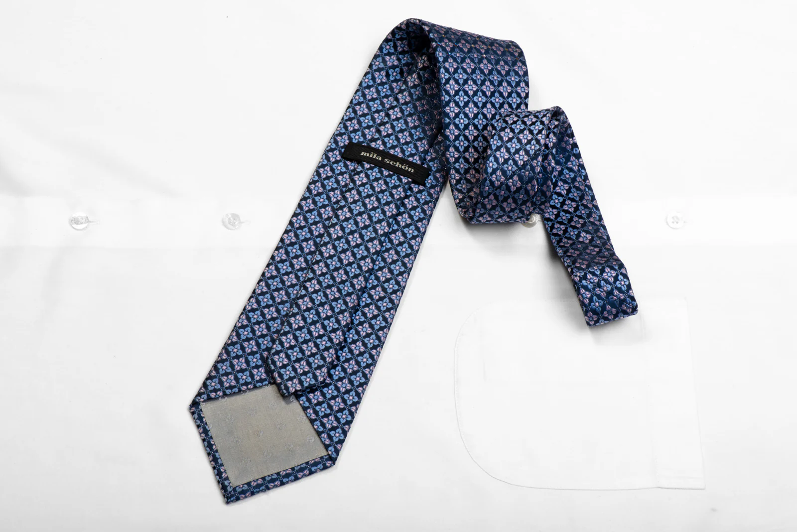 Rhinestone Silk Tie Pink Blue Foulard On Navy With Sparkles - Image 4