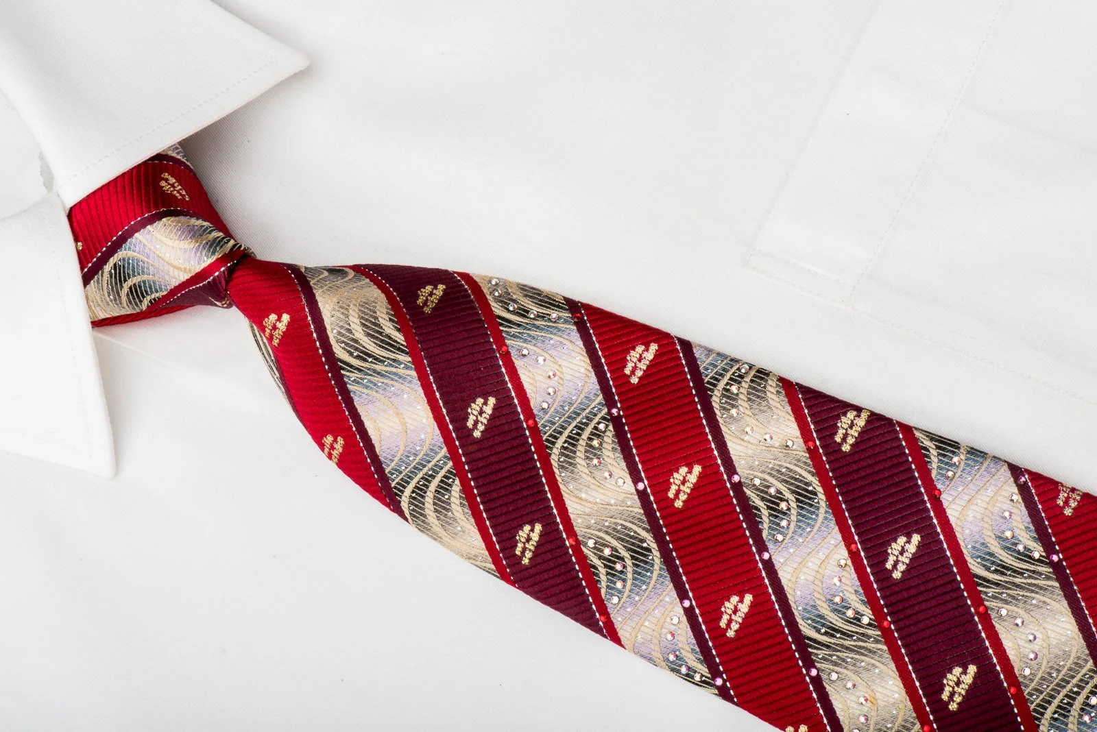 Rhinestone Tie Burgundy Red Striped On Silver With Sparkles - Image 3