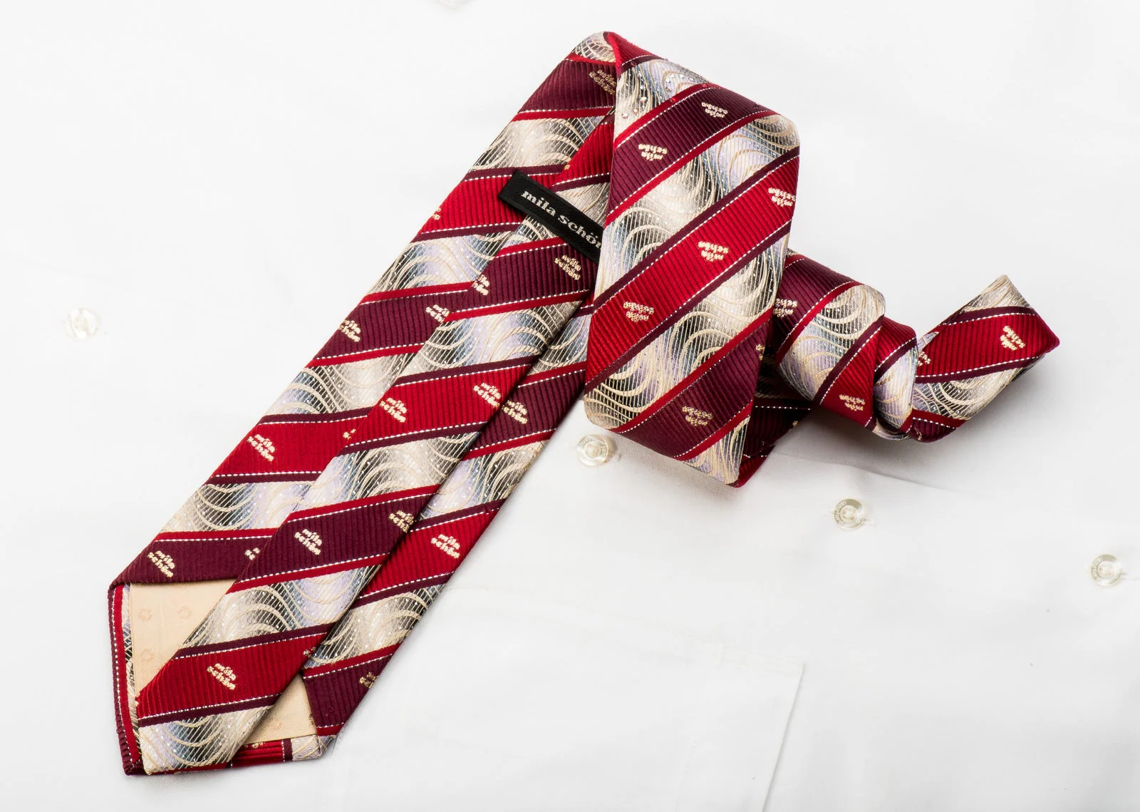 Rhinestone Tie Burgundy Red Striped On Silver With Sparkles - Image 4